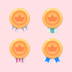 Vector medals, crown coins for mobile game. UI game design