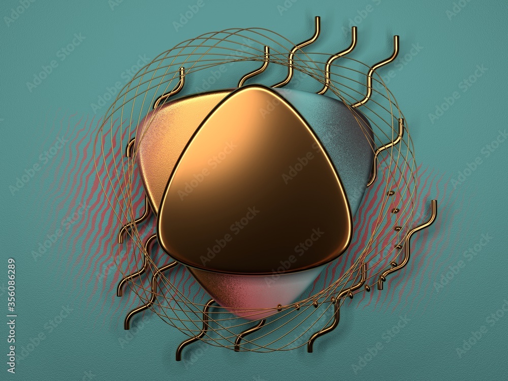 Aufkleber teal and gold abstract composition. memphis inspired elements. 3d render/ rendering.