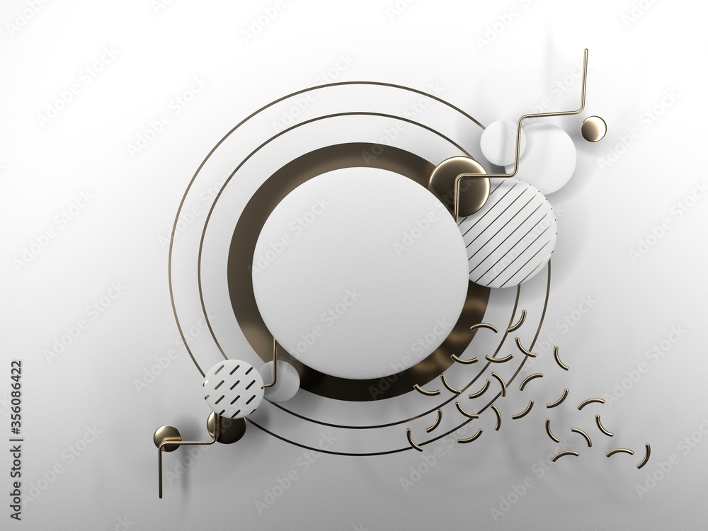 Poster white and gold background with copy space for poster design. memphis inspired elements. 3d render / 