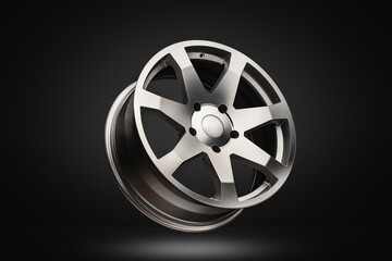 New polished silver alloy wheel on dark gradient background. modern design