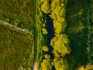 Rural landscape with a river seen from the air