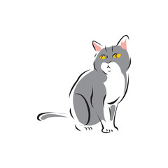 Cute grey cat cartoon isolated on a white in EPS10
