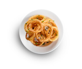 aros de cebolla sobre fondo blanco. onion rings on white background