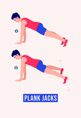 Men doing Plank Jacks exercise, Men workout fitness, aerobic and exercises. Vector Illustration.