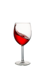 A splash of red wine in a glass on a white background. Healthy wine before dinner