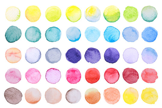 watercolor brush paint circles shape with a hand drawn in the paper on white background
