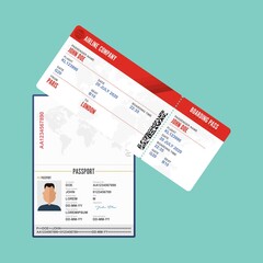 Male passport and boarding pass vector illustration