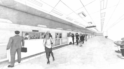 学校 集会場 体育館 コロナウィルス 感染症 ワクチン投与会場 イラスト43 Wall Mural 啓文 佐々木