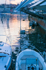  View of the historic port and the port of Genoa, Italy. Genoa is the big city capital of the Liguria region, with the largest port and the quaint historic center.  Genoa bay, harbor