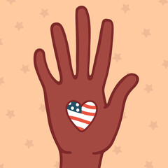 Black lives matter poster or  banner, love america,united states,usa patriot poster. afro,   flag, love, multinational,illustration square,hand palm, elections, election,democracy, freedom,unite, vote