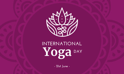 International Yoga Day on 21st June. Silhoutte of Lotus in hands on Mandala background  concept illustration banner, brochure, poster design
