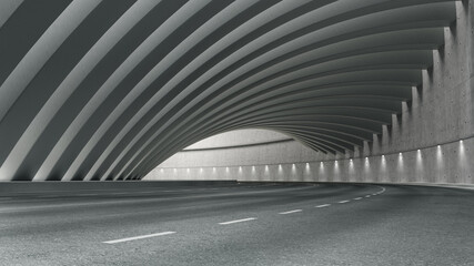 Abstract modern tunnel interior. 3D rendering. 3D illustration.