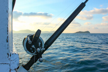 Fishing rod are prepared offshore fishing on the boat in ocean