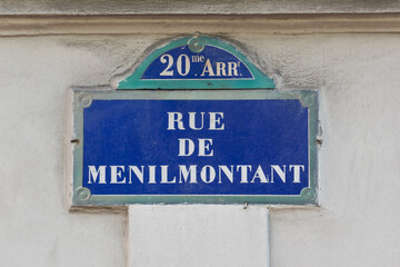 Obraz premium Paris street sign rue de Menilmontant, France