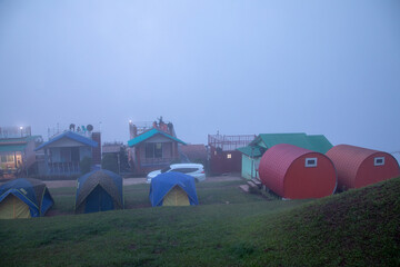 Fog, city, uphill