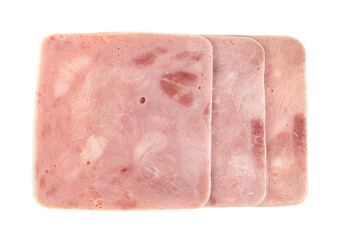 Ham slices isolated on white background