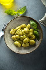 Homemade gnocchi with pesto sauce