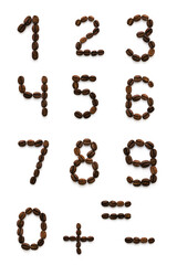 Numbers and signs made up of coffee beans