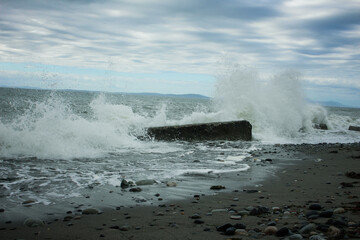 waves crashing on rocks