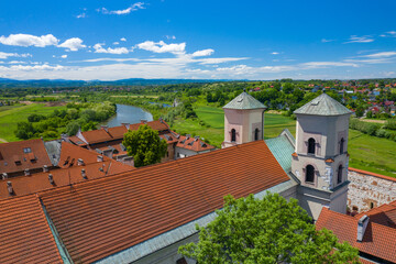 Obraz premium Tyniec Abbey in Kracow. Aerial view of benedictine abbey. Cracow, Poland.