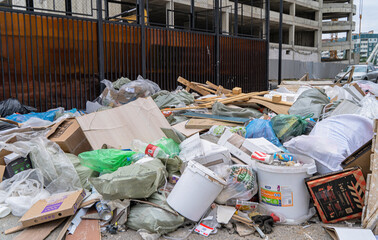 Close-up of construction debris on the streets of the city. 