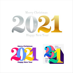 2021 text design modern. Set of Happy new year 2021 design perfect for website, annual report, poster, editorial, invitation card, banner and others. Scalable and editable colour. Vector illustration