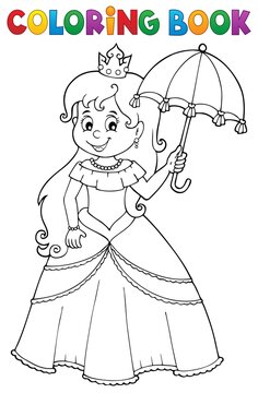 Coloring book princess with umbrella theme 1