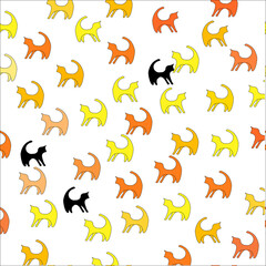 seamless pattern with ginger and black cat.