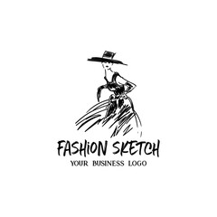 Fashion Woman Silhouette Isolated On White Background. hand drawn logo design