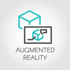 Black flat simple icon in style line art. Outline symbol with stylized image of a new device virtual augmented reality. Stroke vector logo digital AR technology future. Mono linear pictogram web.