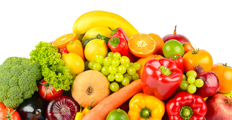 Big collection delicious wholesome fruits and vegetables isolated on white