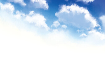 美しい空に浮かぶモコモコした雲の水彩イラストのフレーム
