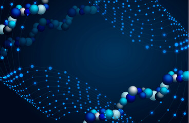 Vector abstract science background, 3D abstract molecules, shining dots, technology pattern template, blue color.