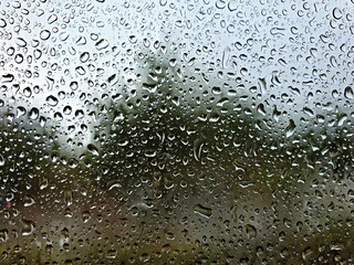 raindrops on the glass on a cold winter day