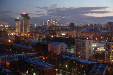 Fototapeta na wymiar Night city. Moscow apartments at night. Business Center Moscow City. Moscow. Russia.