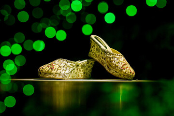 bride sandal with reflection green bokeh