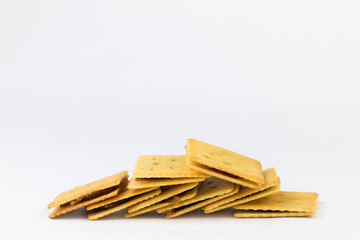 Closeup biscuits stuffed with pineapple jam. The picture has a space beside the object and has a white background.