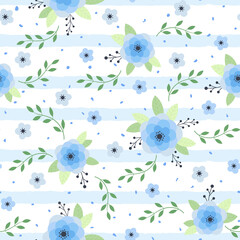 Romantic blue flowers, seamless pattern. Texture for backgrounds. Vector illustration.
