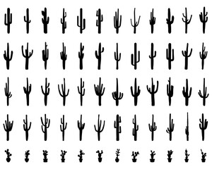 Black silhouettes of different cactus on the background - 356100669