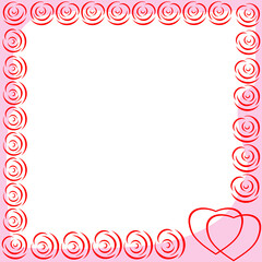 Photo frame made of abstract pink flowers. Isolated vector image on a white background.