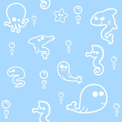 Sea animals seamless pattern.Vector illustration of cartoon sea animals background.