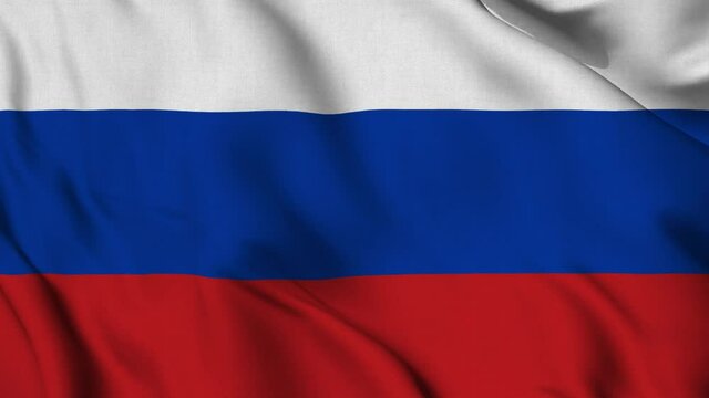 russia national flag waving with fabric texture fluttering in wind in a seamless loop in smooth slowmotion animation background