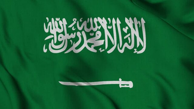 Saudi Arabia national flag waving with fabric texture fluttering in wind in a seamless loop in smooth slowmotion animation background
