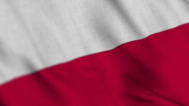 Poland national flag waving with fabric texture fluttering in wind in a seamless loop in smooth slowmotion animation background