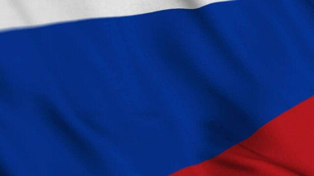 russia national flag waving with fabric texture fluttering in wind in a seamless loop in smooth slowmotion animation background