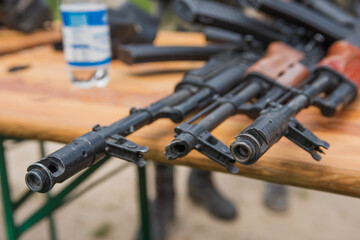 assault rifle AK-47 on a wooden surface