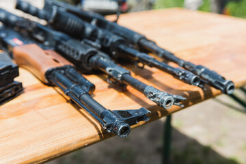 assault rifle AK-47 on a wooden surface