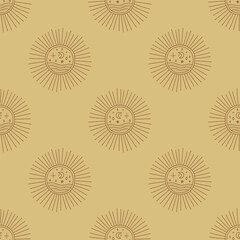 Materiał do szycia Sun and Moon. Modern boho concept. Harmony and zen. Crescent moon magic symbols. Vector seamless pattern.