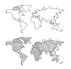 Sketch world map.Vector hand drawn illustration. Earth planet with continents,islands and oceans.