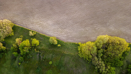 aerial landscape at sunrise. natural summer background. drone shot